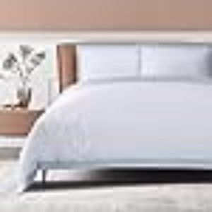 Luxury Sateen The Cotton & Silk brand Queen Duvet Set White & Misty Blue NWT